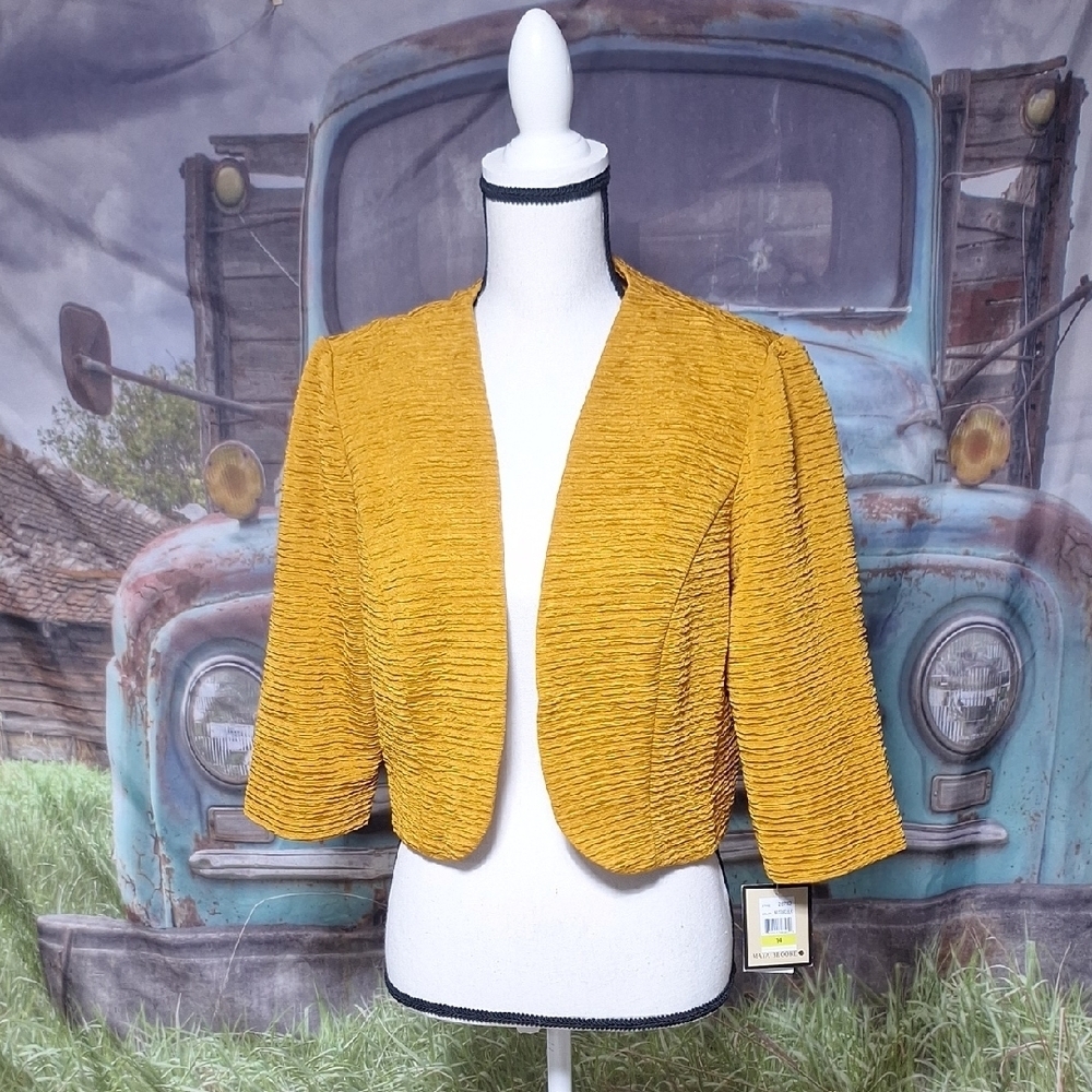 NWT Mustard Yellow Textured Cropped Jacket, Maya Brooke